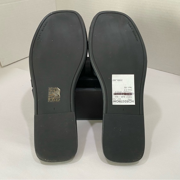 NEW Tory Burch Ines Slide Sandals Black Leather Double-T Logo - Picture 11 of 14